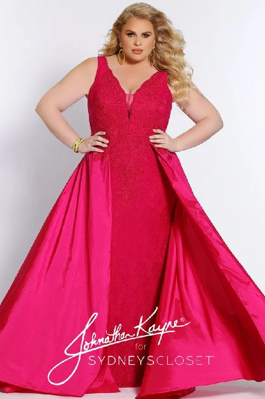 Johnathan Kayne Sydney's Closet JK2016 Size 18 & 24 Fuchsia lace prom dress with overskirt Lace Dress Casual