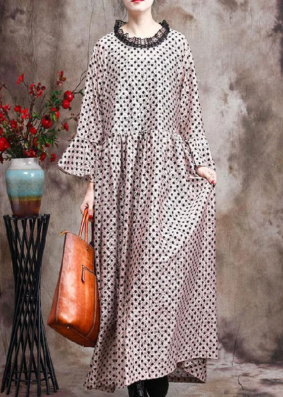 Diy Khaki Dot Silk Patchwork Lace Mid Dress Summer Lace Dress for Women