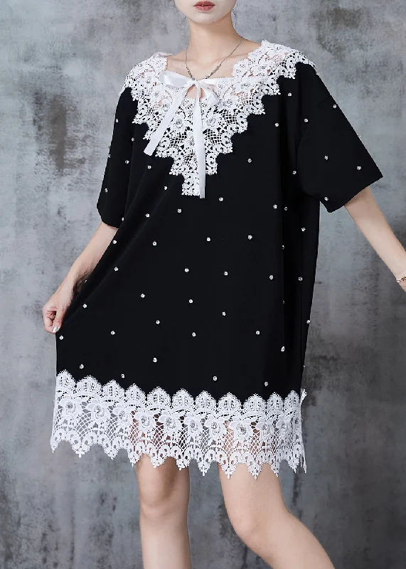 Boutique Black Oversized Patchwork Lace Tea Dresses Summer Elegant Lace Gown