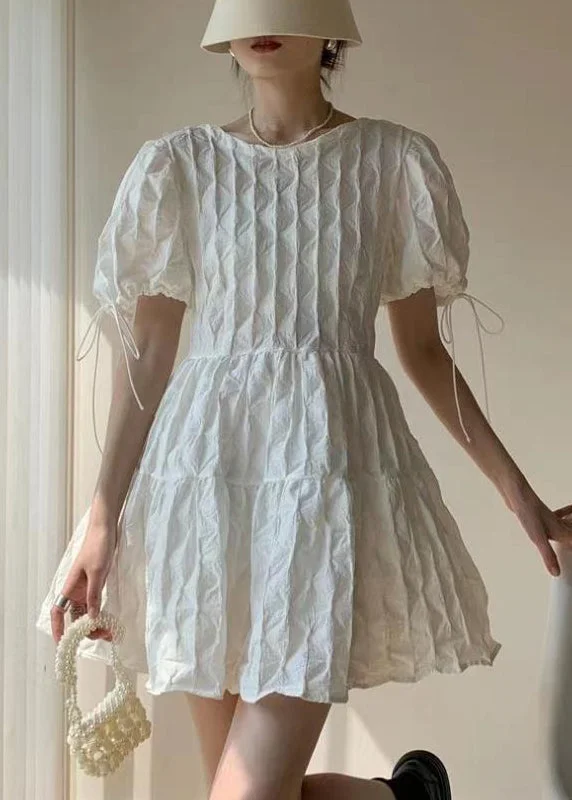 White Patchwork Cotton Mid Dresses Backless Lace Up Summer Lace Dress Dreamy