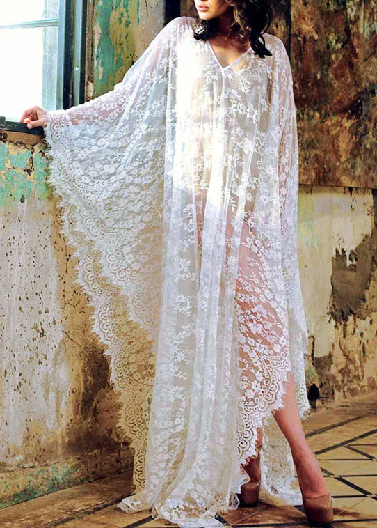 Italian White Lace Backless Beach Gown Summer Dresses Lace Gown Style