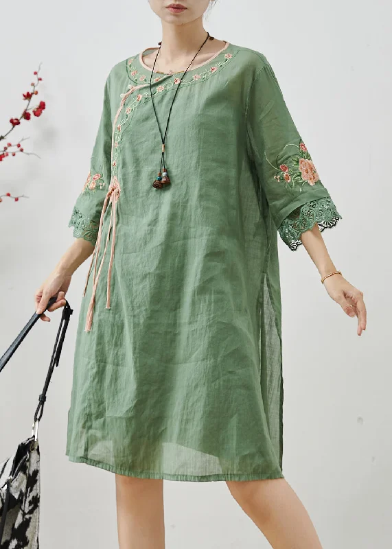 Stylish Green Embroidered Lace Patchwork Vacation Dress Summer Lace Dress Formal