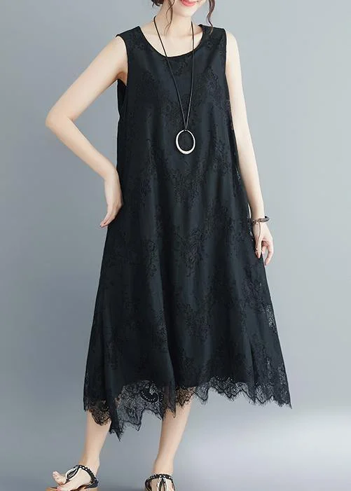 Women black laceclothes For Women o neck Kaftan summer sleeveless Dress Sexy Lace Gown