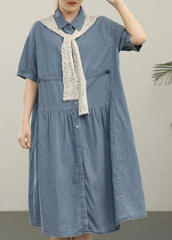 2024 Wash Casual Lace Shawl Two Piece Denim Dress Lace Maxi Dress