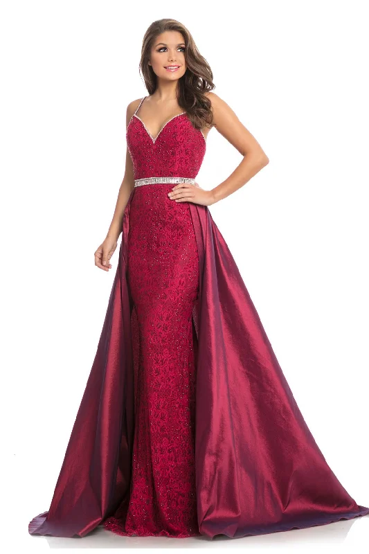 Johnathan Kayne 7242 Size 10 Raspberry Prom Dress Lace Pageant Gown OverSkirt Crystal Waistline Belt Modern Lace Dress