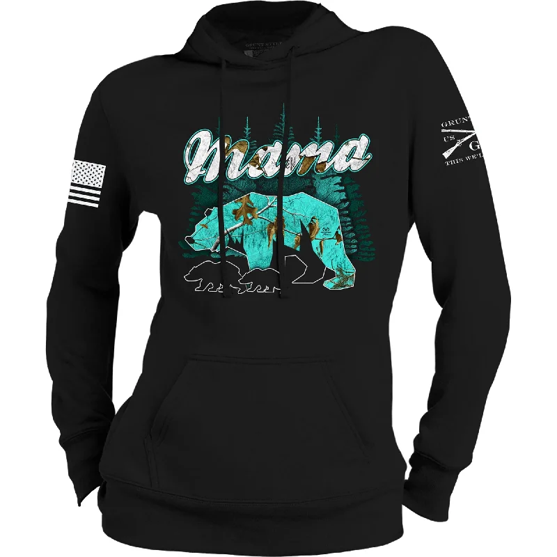 Grunt Style Women's Realtree Xtra Sea Glass Mama Bear Pullover Hoodie - Black Comfortable Hoodie Sweatshirt