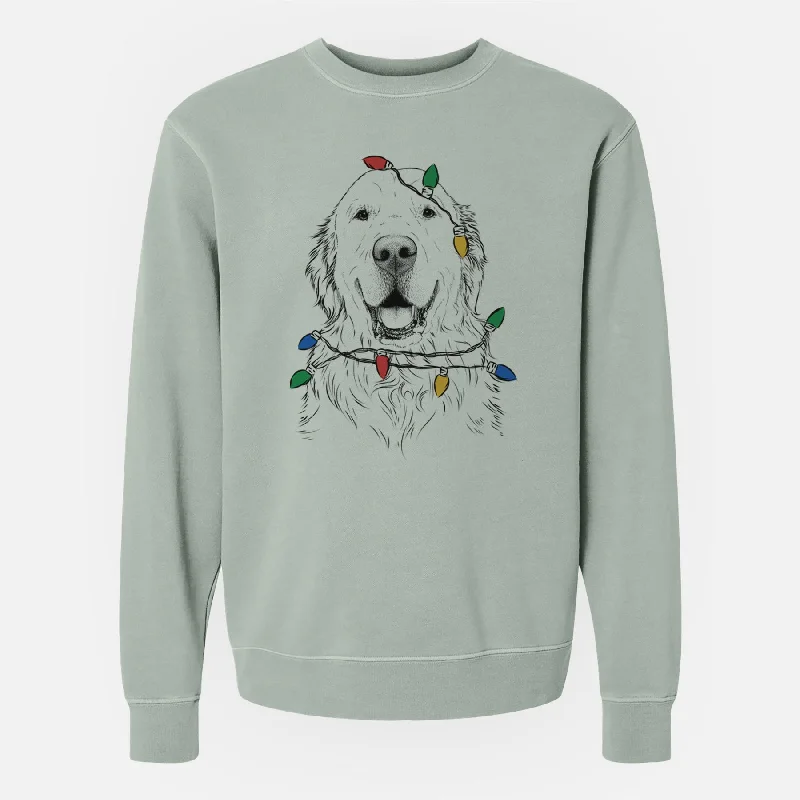 Christmas Lights Maximus the Golden Retriever - Unisex Pigment Dyed Crew Sweatshirt Casual Hoodie Sweatshirt Wear