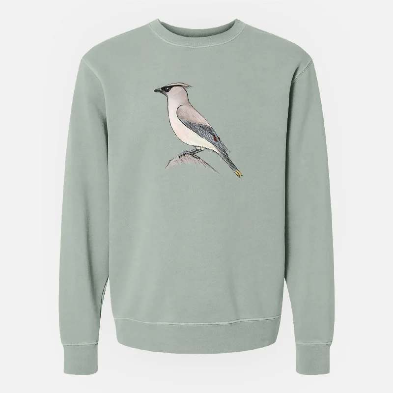 Vibrant Cedar Waxwing - Bombycilla cedrorum - Unisex Pigment Dyed Crew Sweatshirt High-neck Sweatshirt Hoodie