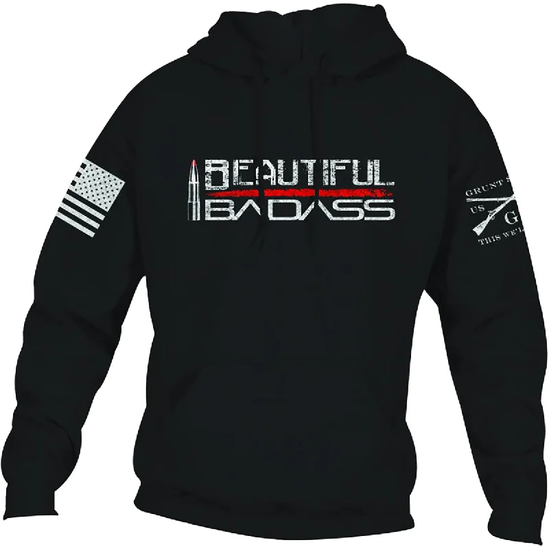 Grunt Style Women's Relaxed Fit Beautiful Badass 2.0 Pullover Hoodie - Black Women’s Oversized Hoodie