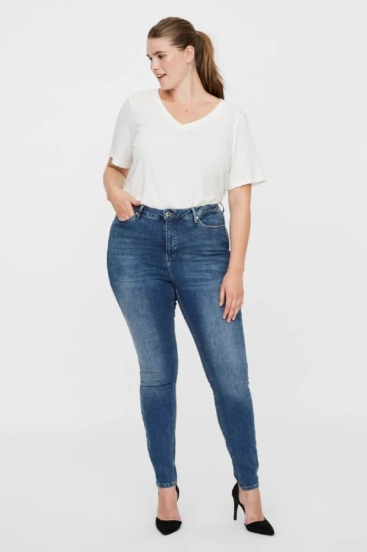 Lora Jeans high waisted (Curve) - Medium blå denim