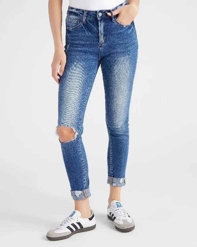 High Rise Cuffed Skinny Jeans