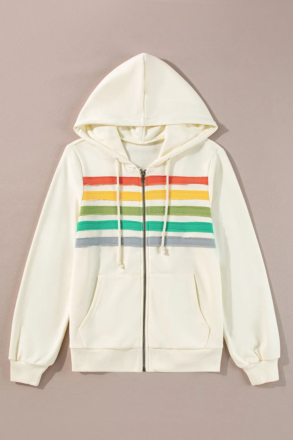 Drawstring Contrast Zip Up Long Sleeve Hoodie Zip-up Sweatshirt Look