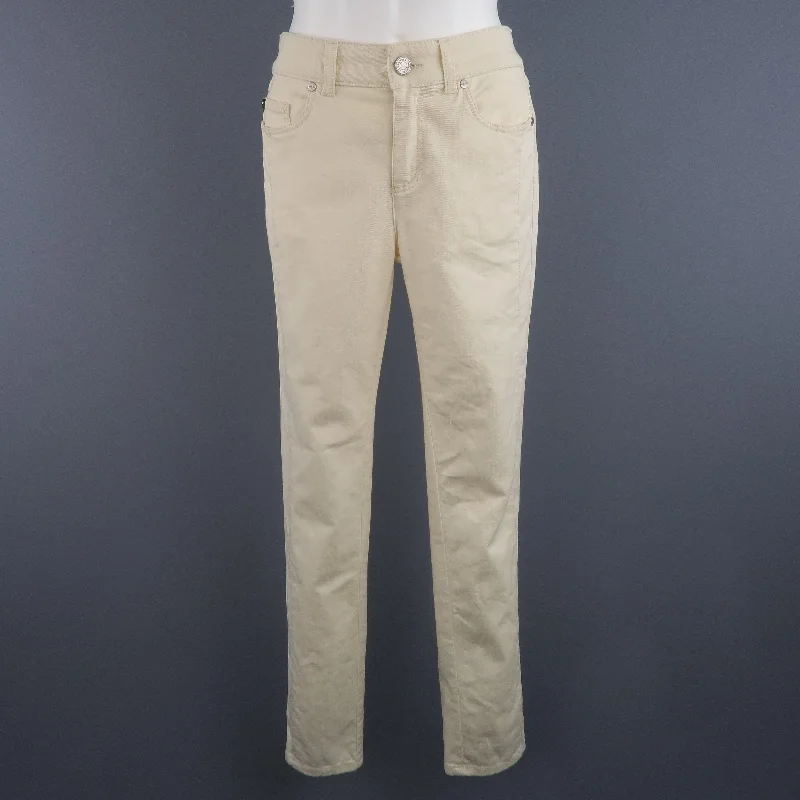 ALEXANDER MCQUEEN Size 6 Beige Denim Side Stripe Skinny Jeans