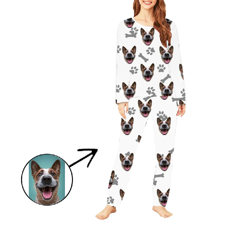 Custom Photo Pajamas For Women Dog Footprint Long Sleeve Winter pajama sets