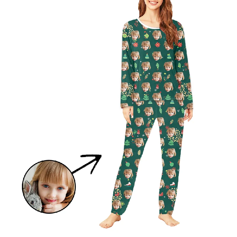 Custom Women's Photo Pajamas Christmas Lamp Long Sleeve Spa pajama sets