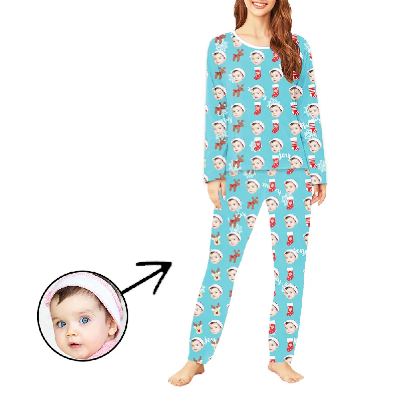 Custom Women's Photo Pajamas Christmas Socks And Gingerbread Man Long Sleeve Amazon pajama sets