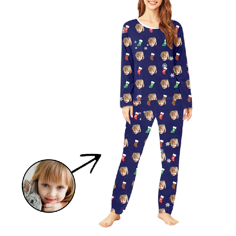 Custom Women's Photo Pajamas Christmas Socks Long Sleeve Postpartum pajama sets