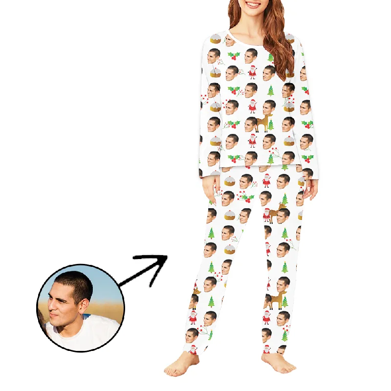 Custom Women's Photo Pajamas Christmas Tree And Cake Long Sleeve Shein pajama sets