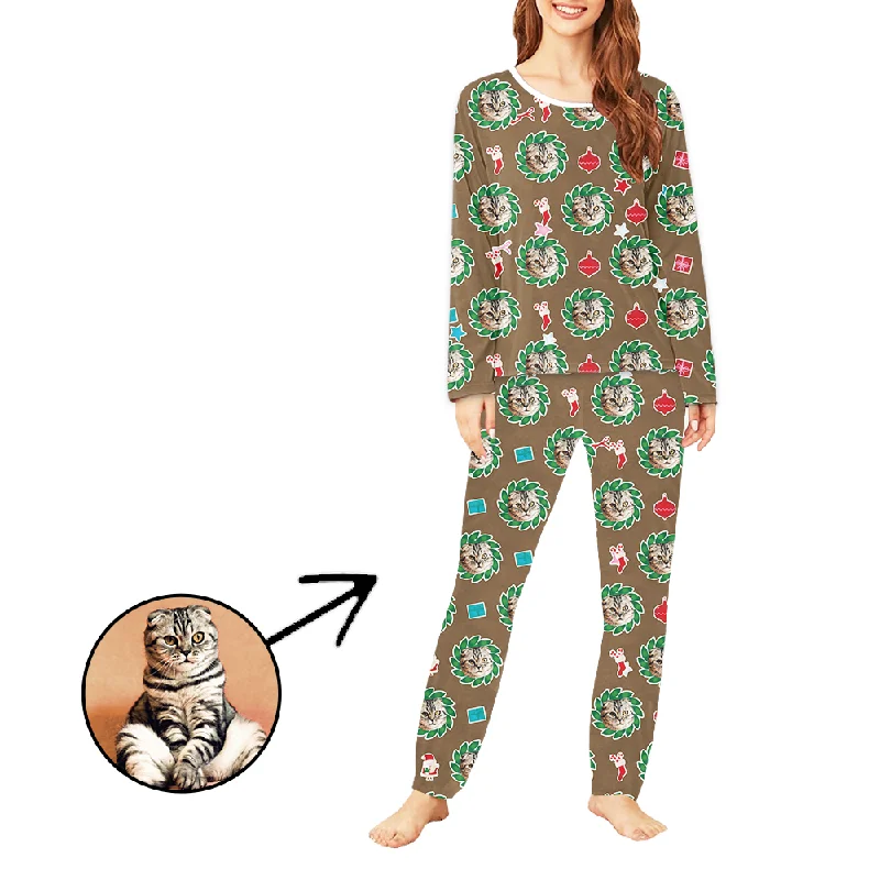 Custom Women's Photo Pajamas Flower Long Sleeve Vintage pajama sets