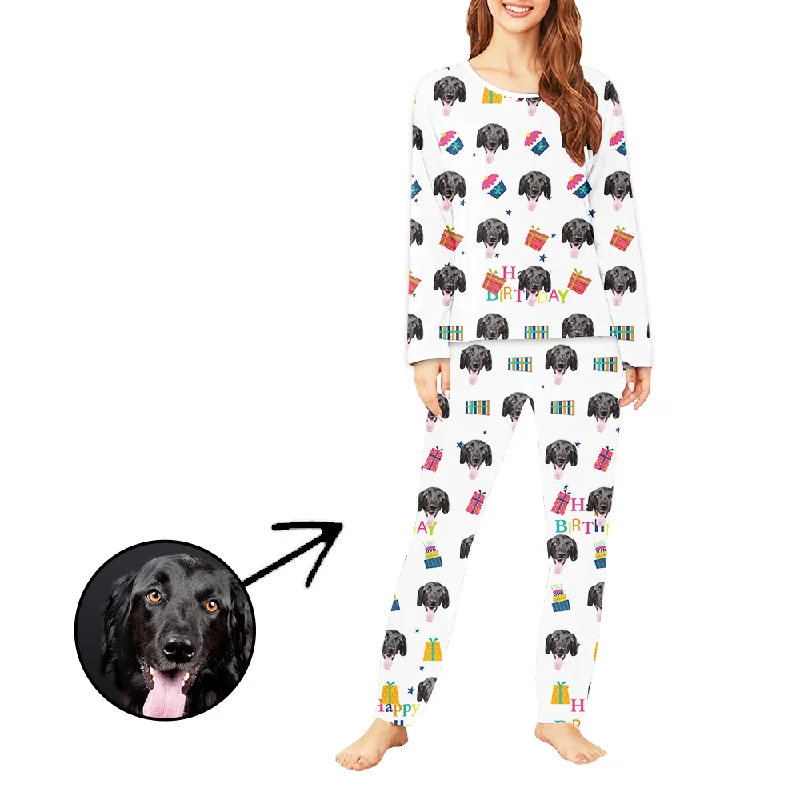 Custom Women's Photo Pajamas Happy Birthday Long Sleeve Chic pajama sets