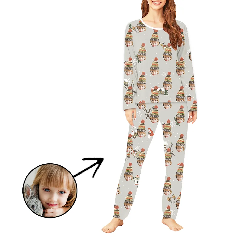 Custom Women's Photo Pajamas Happy Time Long Sleeve Two-piece pajama sets