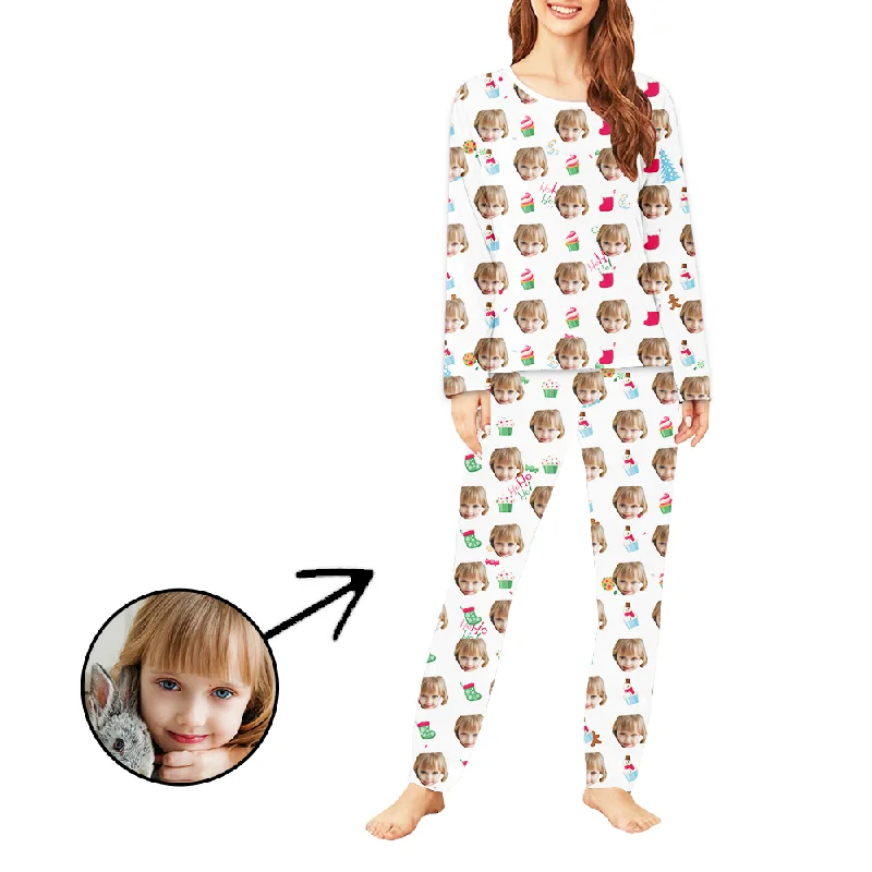 Custom Women's Photo Pajamas Ice Cream Long Sleeve Three-piece pajama sets