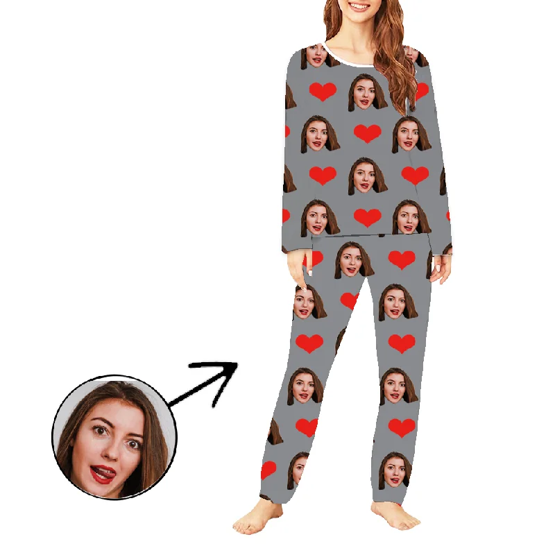 Custom Photo Pajamas For Women Heart I Love My Friend Long Sleeve Plus size pajama sets