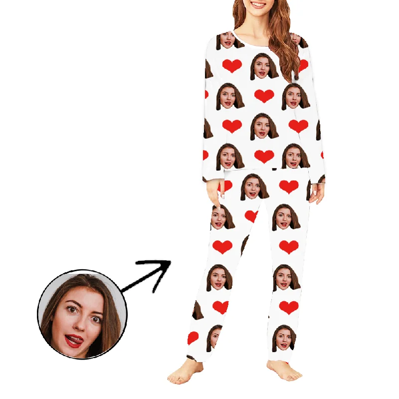 Custom Photo Pajamas For Women Heart My Loved One's Face Long Sleeve Bamboo pajama sets