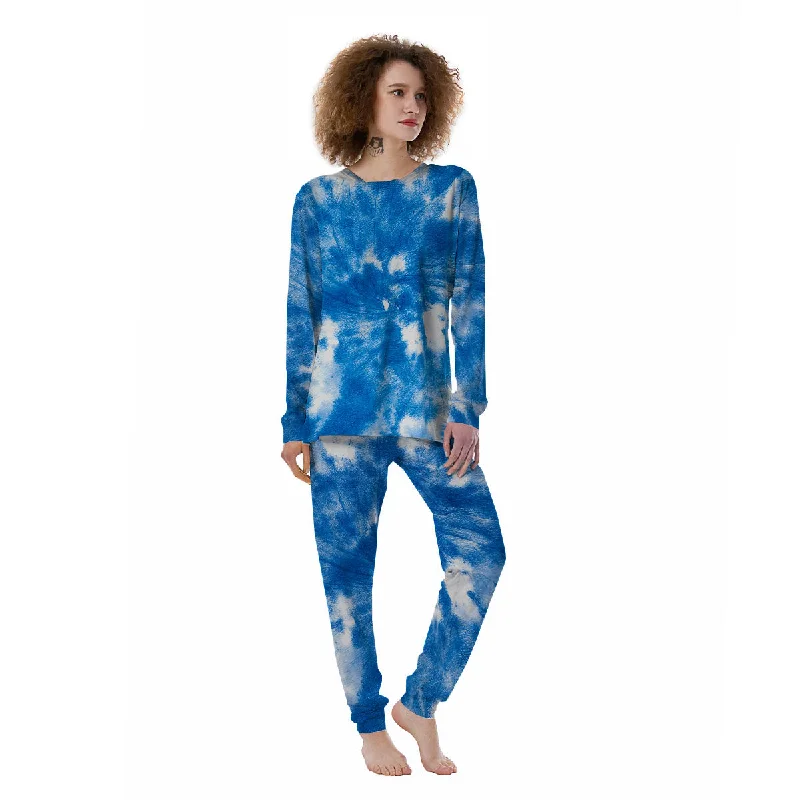 Tie Dye Blue And White Print Women's Pajamas Linen pajama sets