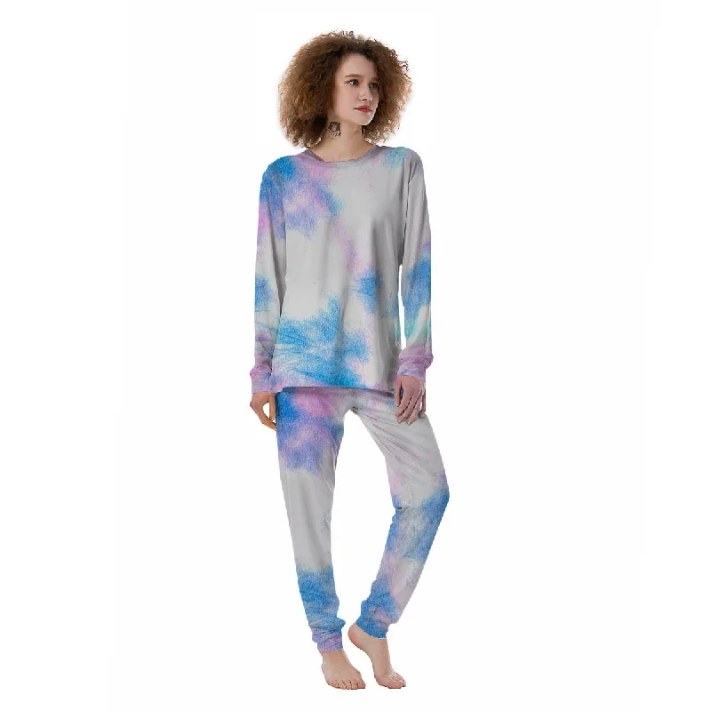 Tie Dye Pink And Teal Print Women's Pajamas Cotton pajama sets