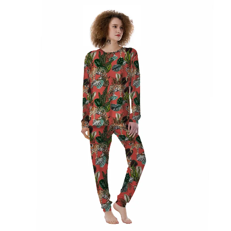 Tiger Tropical Print Pattern Women's Pajamas Best-selling pajama sets 2024