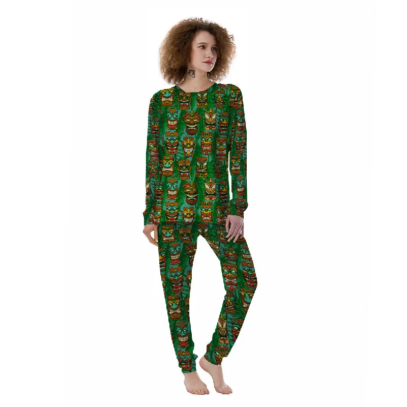 Tiki Wooden Print Pattern Women's Pajamas Best pajama sets for lounging