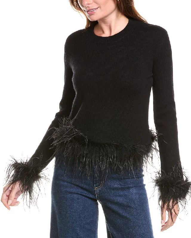 27 Miles Malibu Feather Trim Wool & Cashmere-Blend Sweater Best sweaters for layering