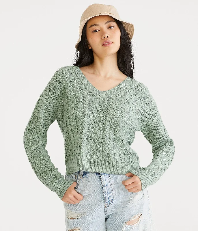 Aeropostale Slouchy Cable V-Neck Sweater Work sweaters