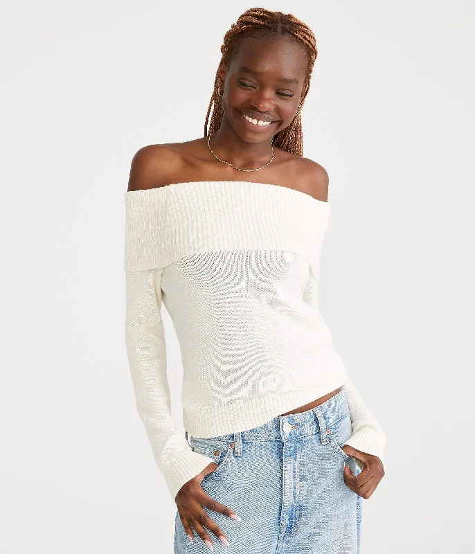 Aeropostale Solid Off-The-Shoulder Sweater Sporty sweaters