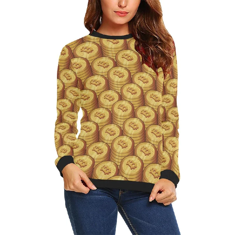 Bitcoin Cryptocurrency Pattern Print Women Crewneck Sweatshirt Holiday sweaters