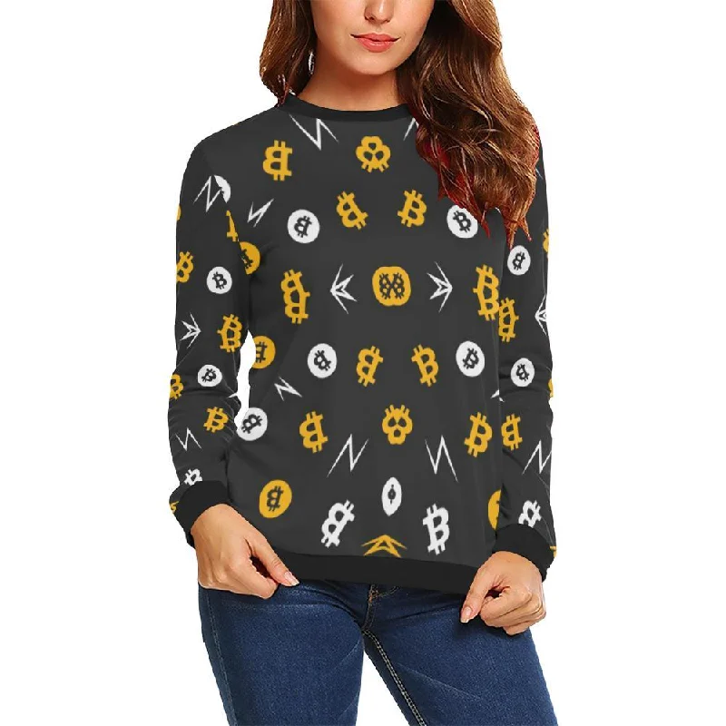 Bitcoin Cryptocurrency Print Pattern Women Crewneck Sweatshirt Party sweaters