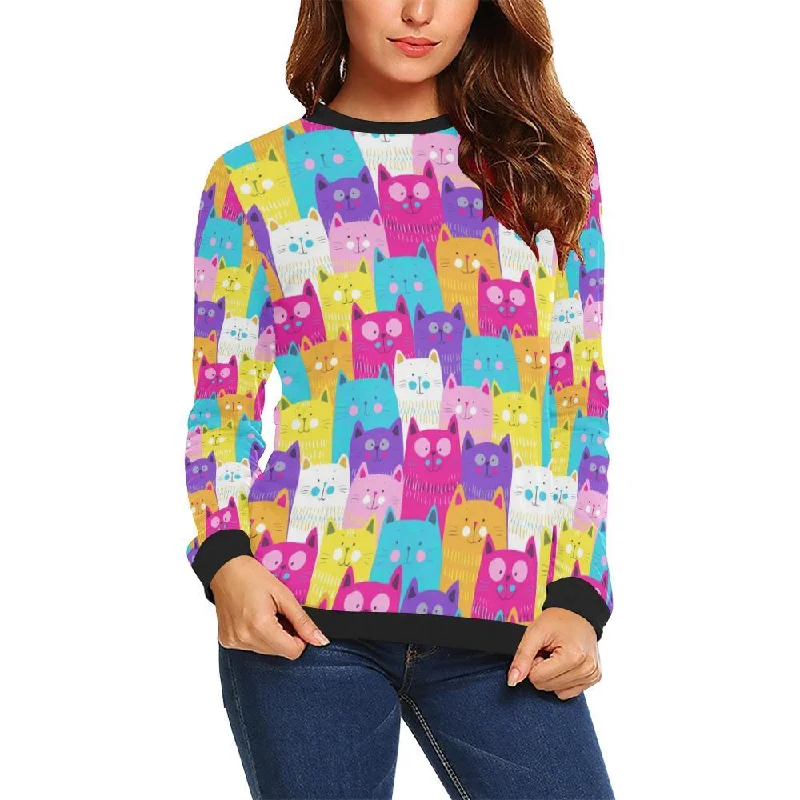 Colorful Kitten Cat Pattern Print Women Crewneck Sweatshirt Spring sweaters