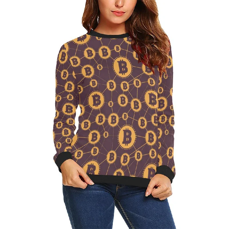 Cryptocurrency Bitcoin Pattern Print Women Crewneck Sweatshirt Thermal insulation sweaters