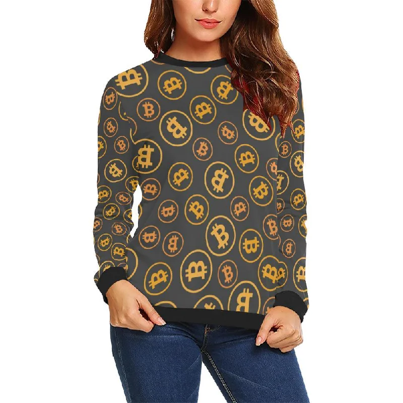 Cryptocurrency Bitcoin Print Pattern Women Crewneck Sweatshirt Moisture-wicking sweaters