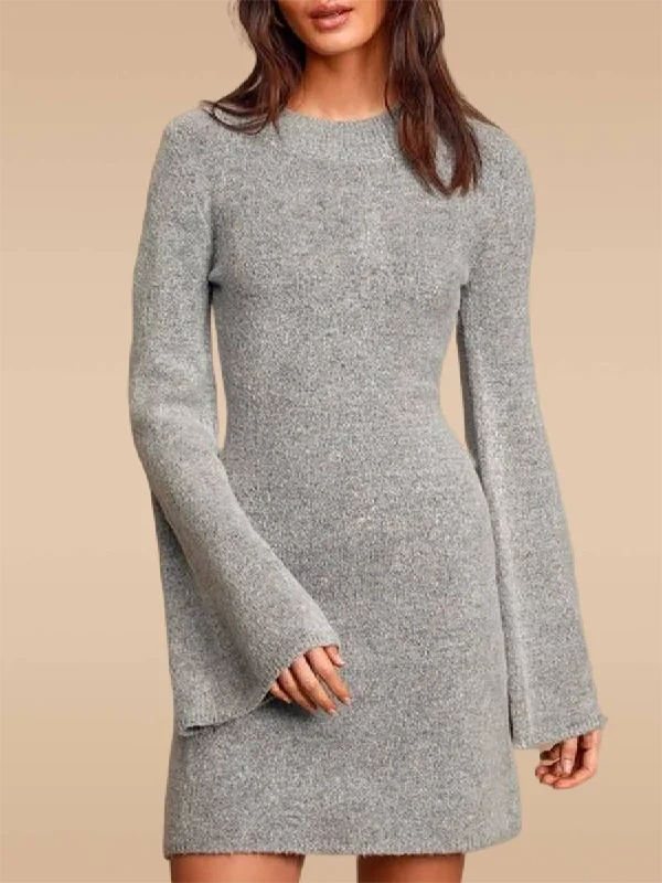 Flare Sleeve Knit Solid Color Dress Eco-friendly sweaters