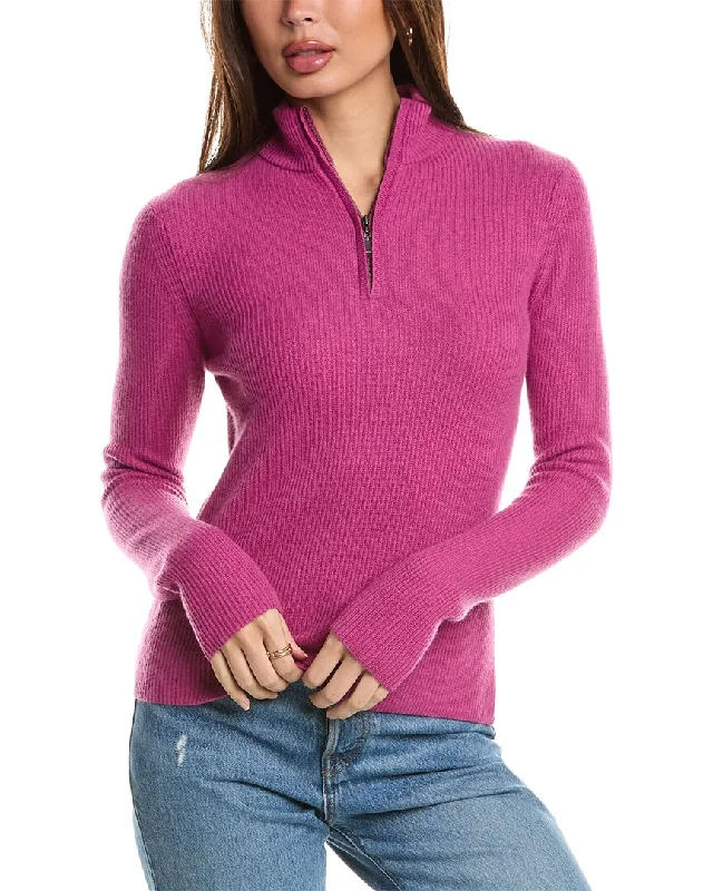 Forte Cashmere Rib Zip Mock Cashmere Sweater Warmest sweaters for extreme cold