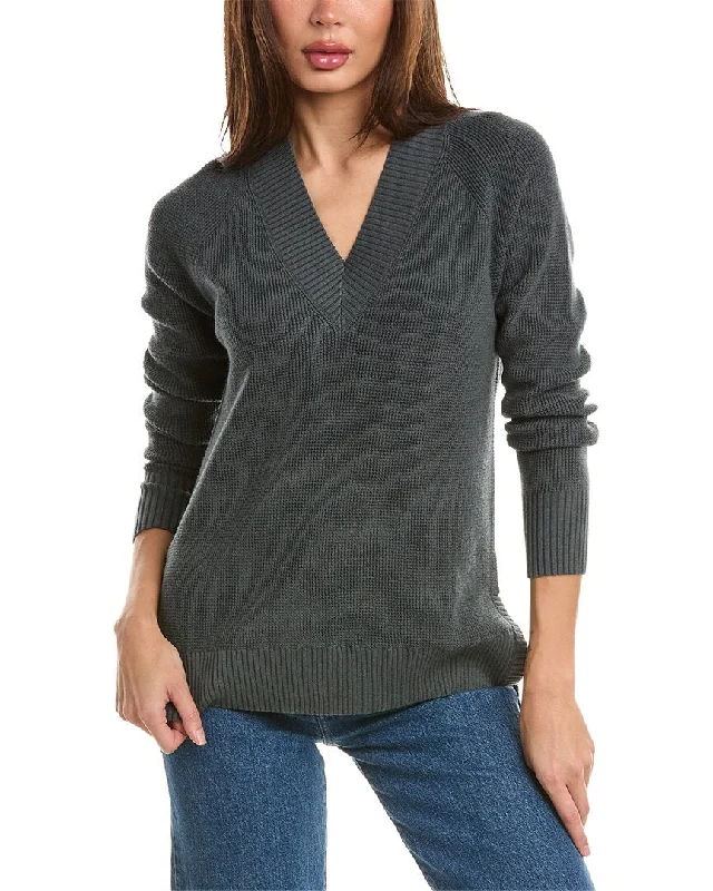 Forte Cashmere Thermal High-Low V-Neck Cashmere-Blend Sweater Best sweaters for formal occasions