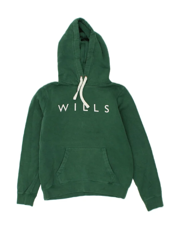 JACK WILLS Womens Graphic Hoodie Jumper UK 14 Large  Green Cotton College sweaters