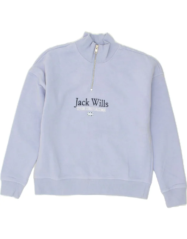 JACK WILLS Womens Graphic Zip Neck Sweatshirt Jumper UK 10 Small  Purple Soft-touch sweaters