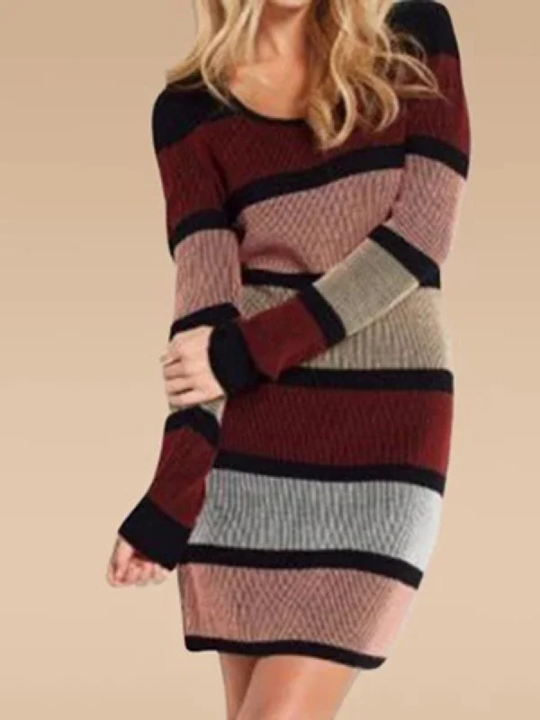 Long Sleeved Sheath Casual Dresses Chunky knit sweaters