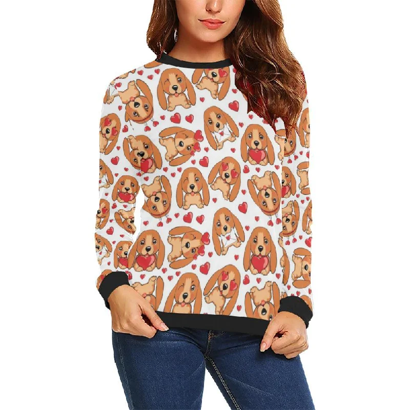 Pattern Print Basset Hound Dog Women Crewneck Sweatshirt Knitted sweaters