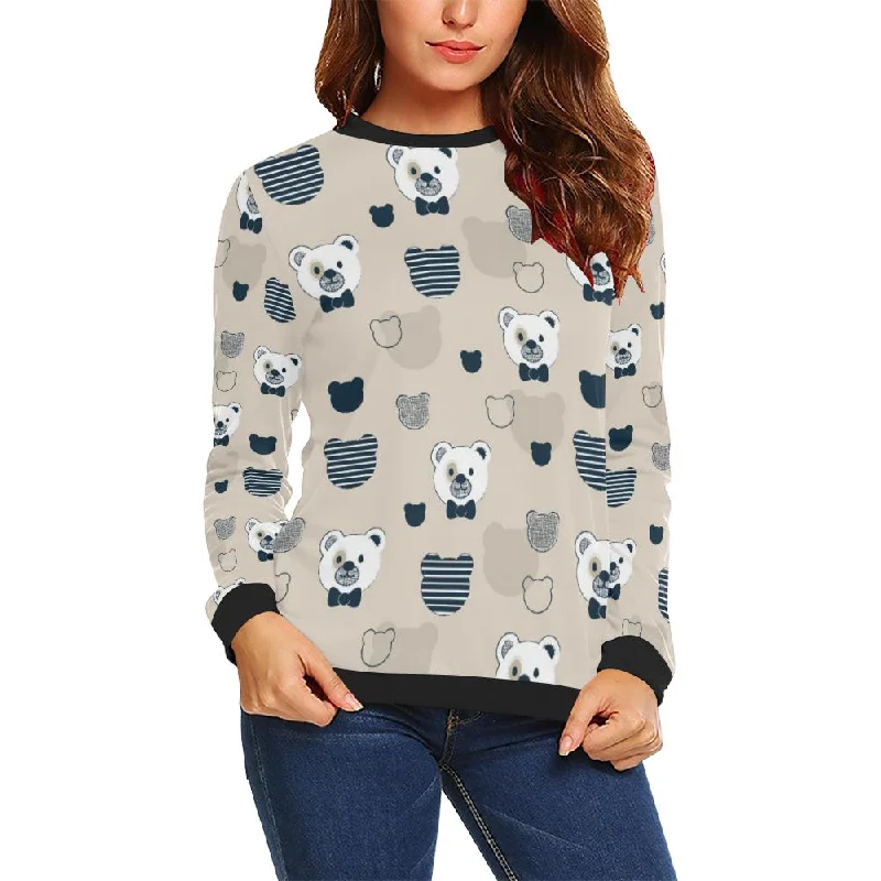 Pattern Print Teddy Bear Women Crewneck Sweatshirt Best sweaters for work