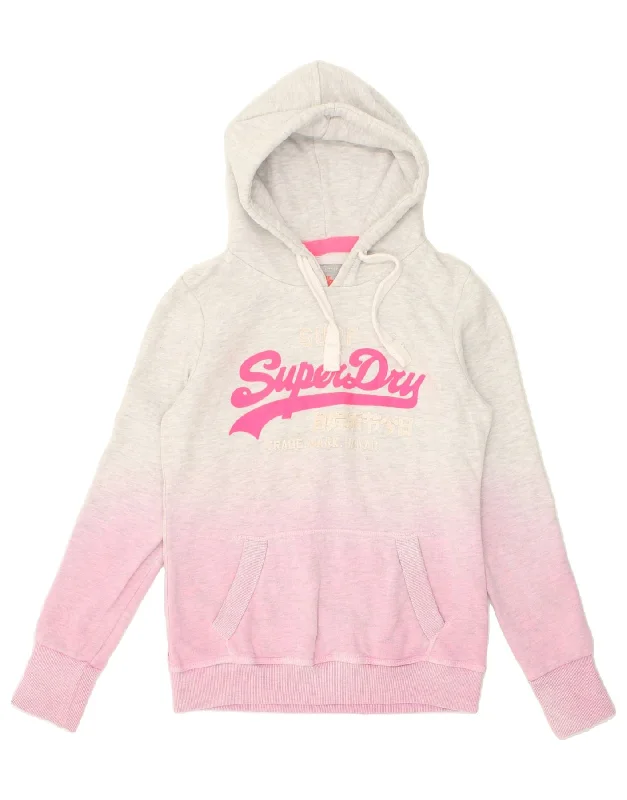 SUPERDRY Womens Graphic Hoodie Jumper UK 10 Small Pink Colourblock Cotton Best sweaters for fall