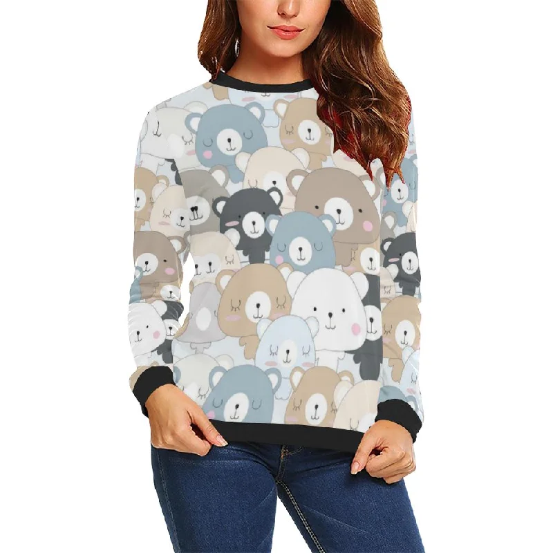 Teddy Bear Print Pattern Women Crewneck Sweatshirt Budget-friendly sweaters